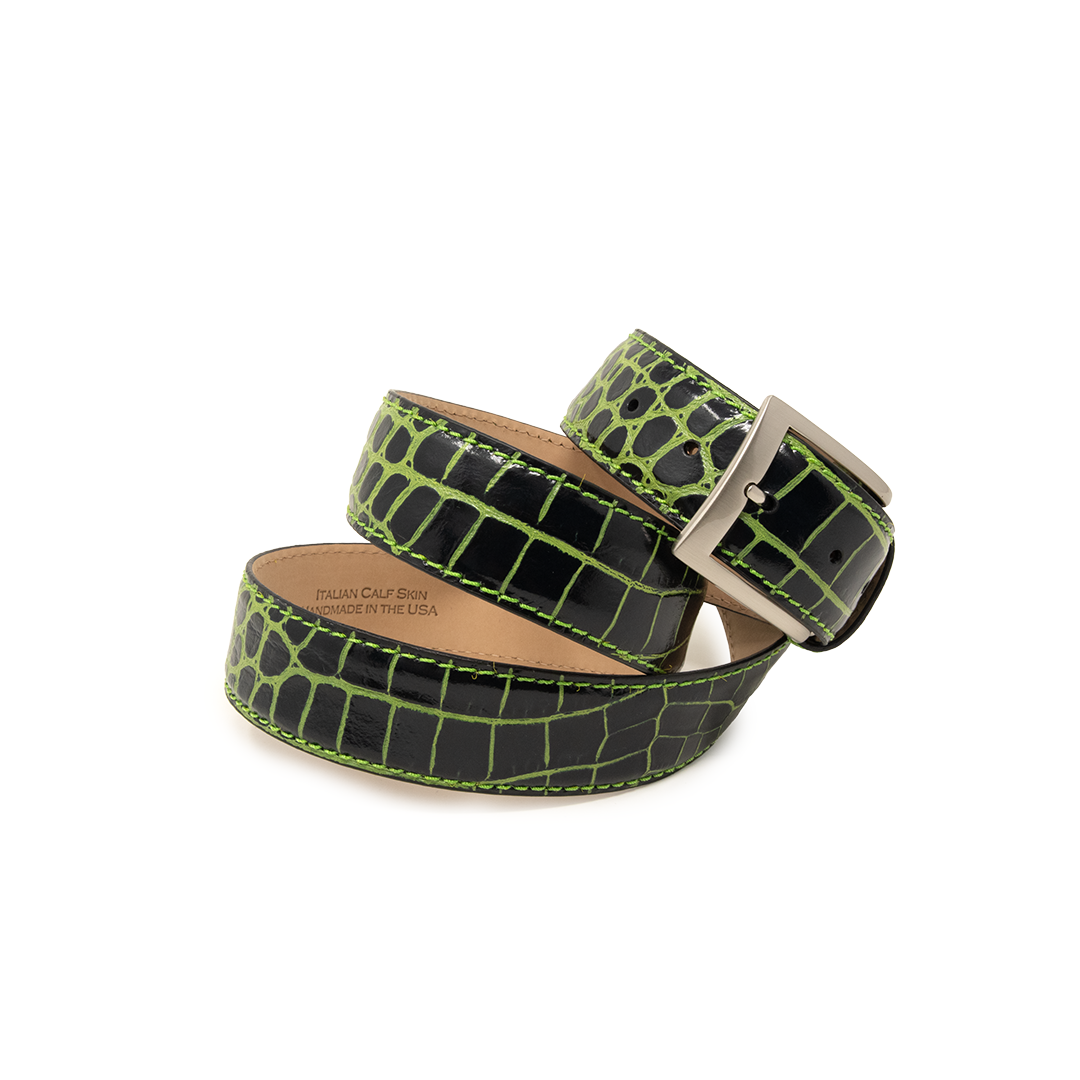 Two-Toned Mock Croc Belt - Black & Lime - 40mm