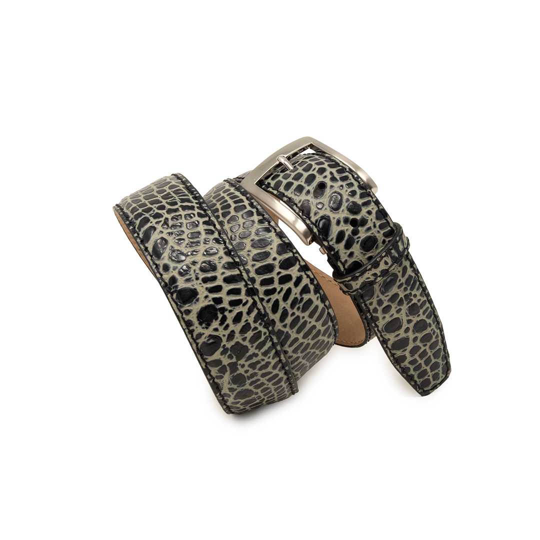 Two-Toned Mock Croc Belt - Black & Tan - 40mm