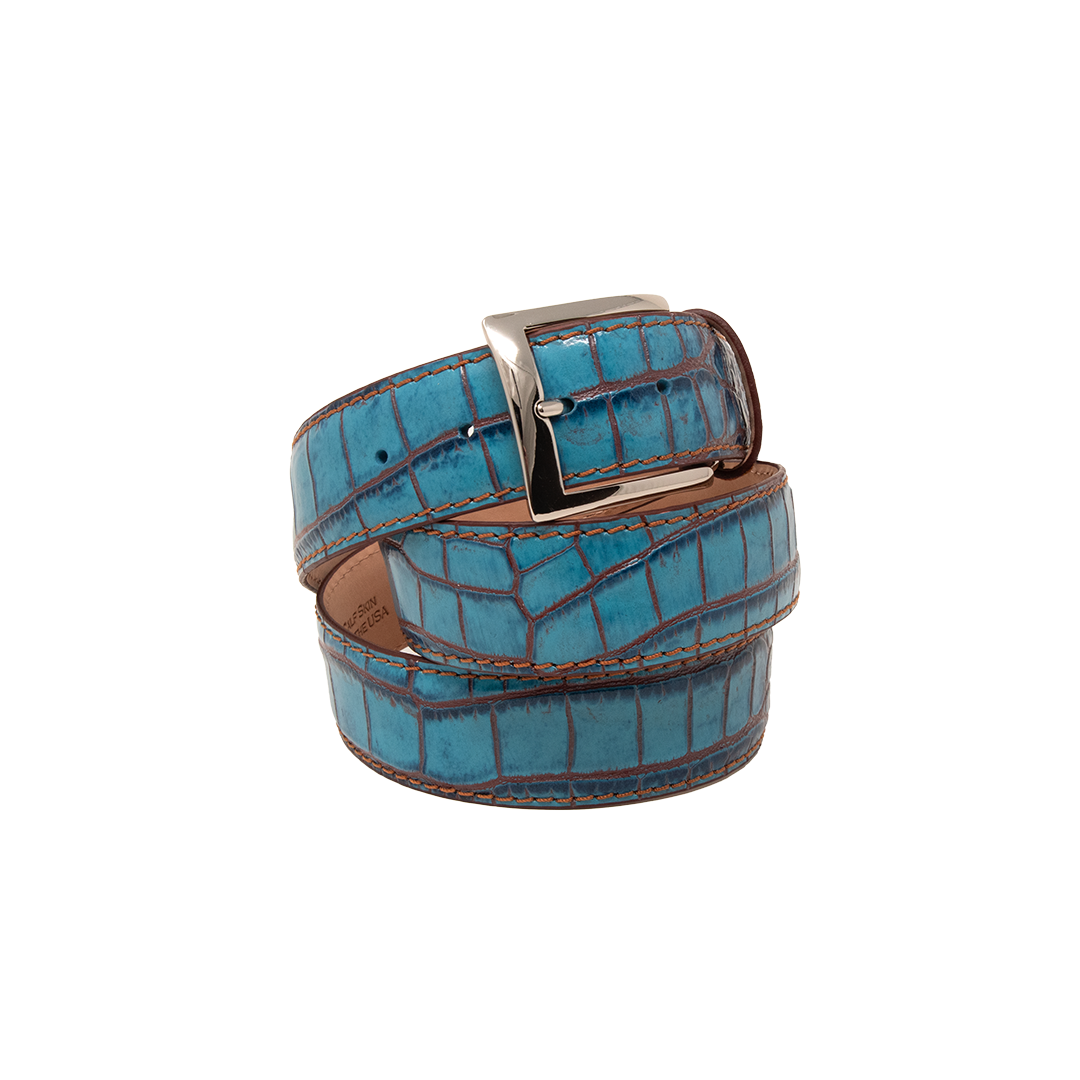 Two-Toned Mock Croc Belt - Cobalt & Cognac - 40mm