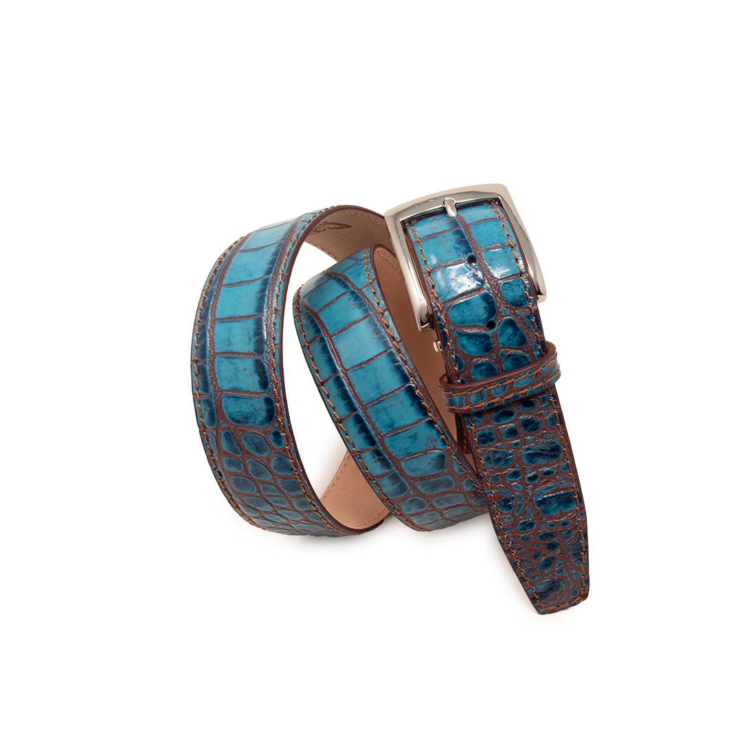 Two-Toned Mock Croc Belt - Cobalt & Cognac - 40mm