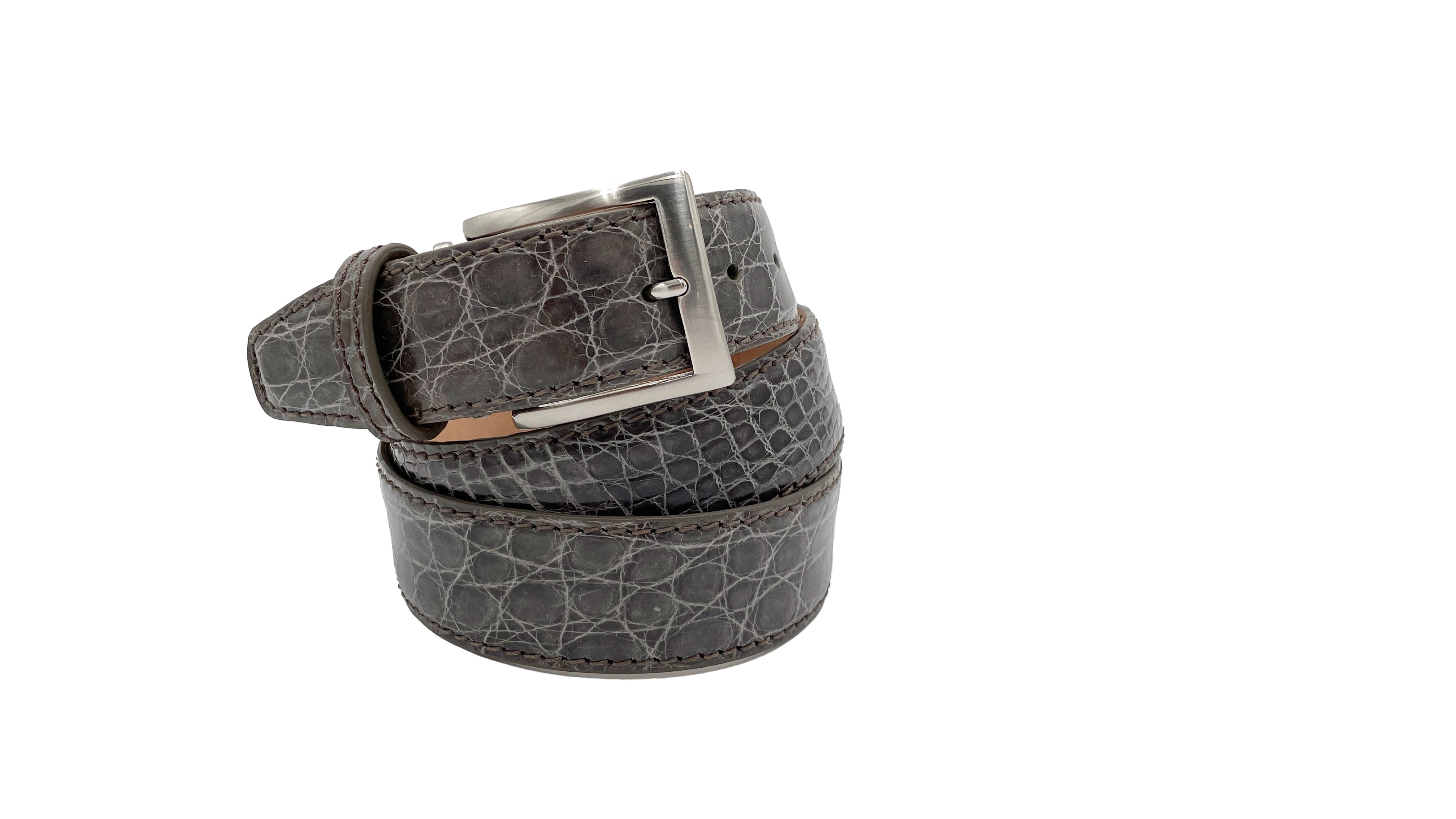 Genuine Glazed Crocodile Belt- Dark Grey - 40mm