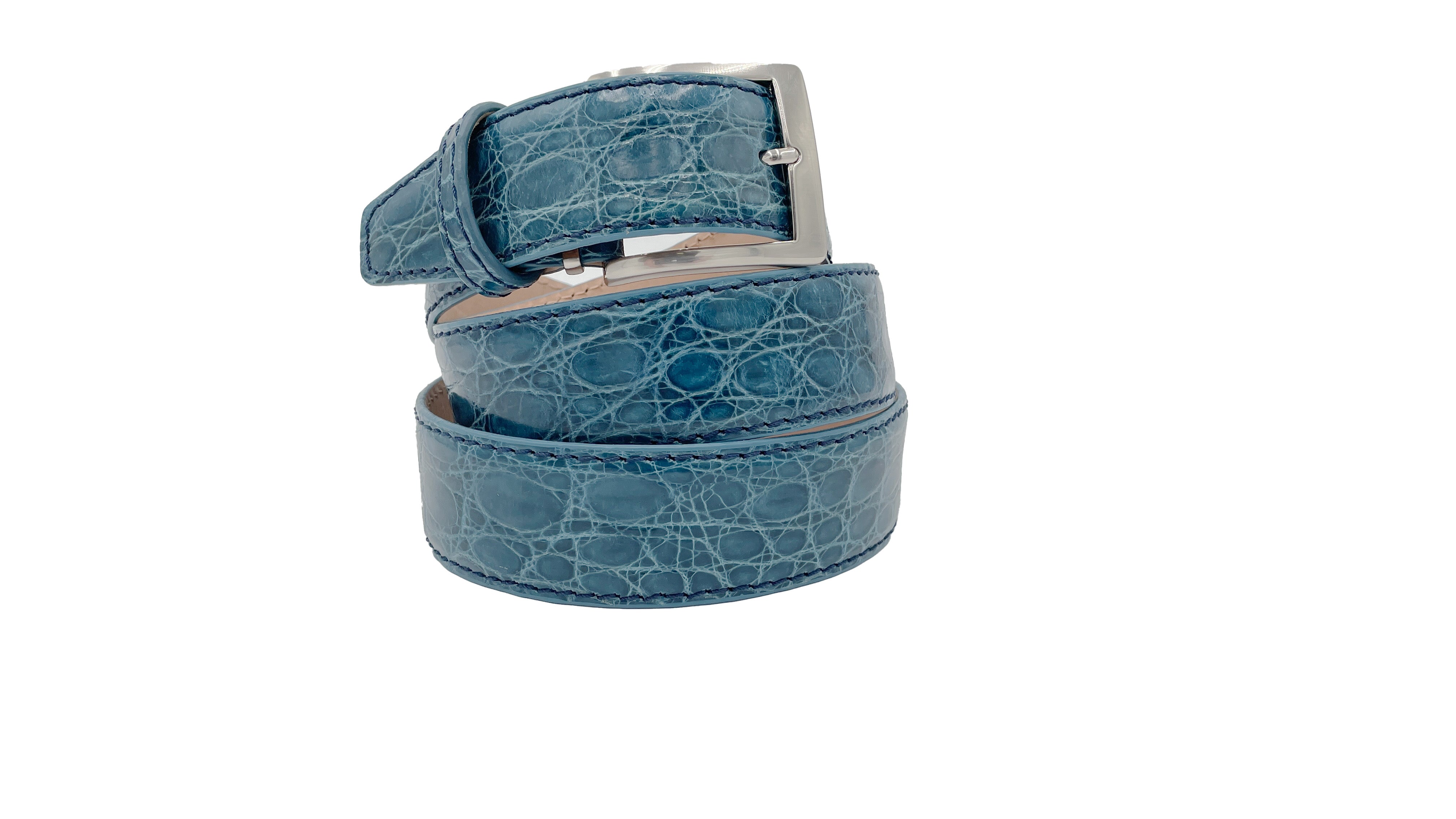 Genuine Glazed Crocodile Belt- Denim - 40mm