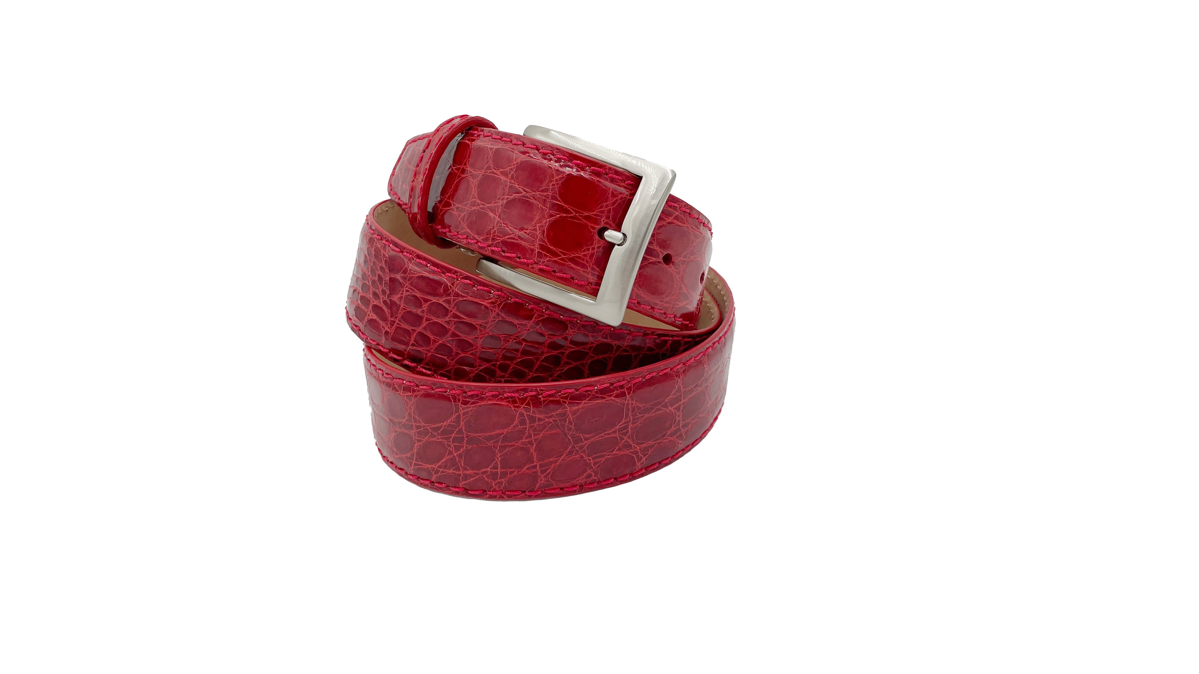 Genuine Glazed Crocodile Belt - Red - 40mm