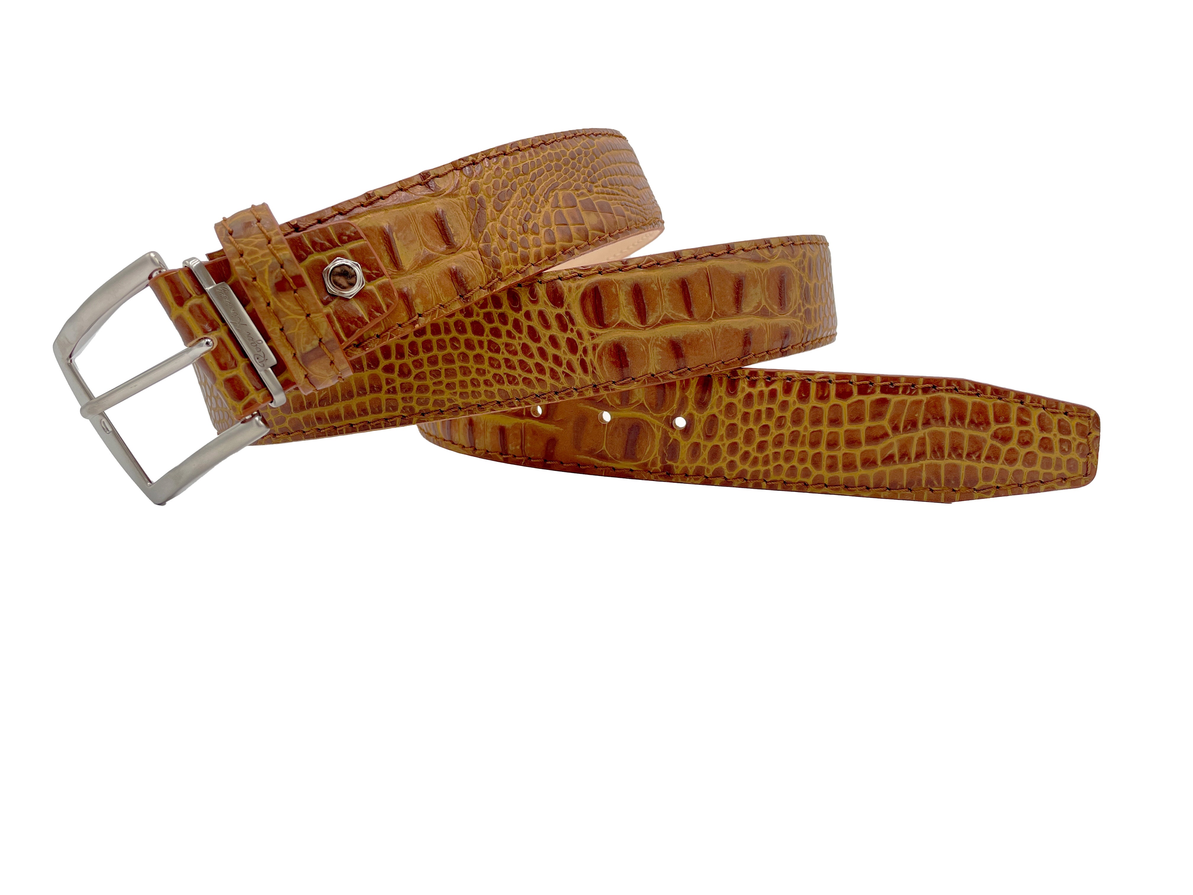 Antique Faux Crocodile Belt - Gold - 40mm