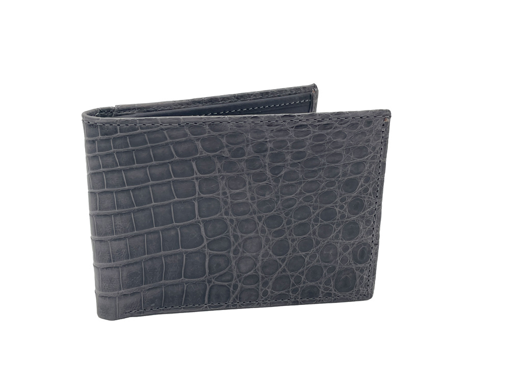Men's Genuine Glazed Crocodile Bifold Wallet - Grey