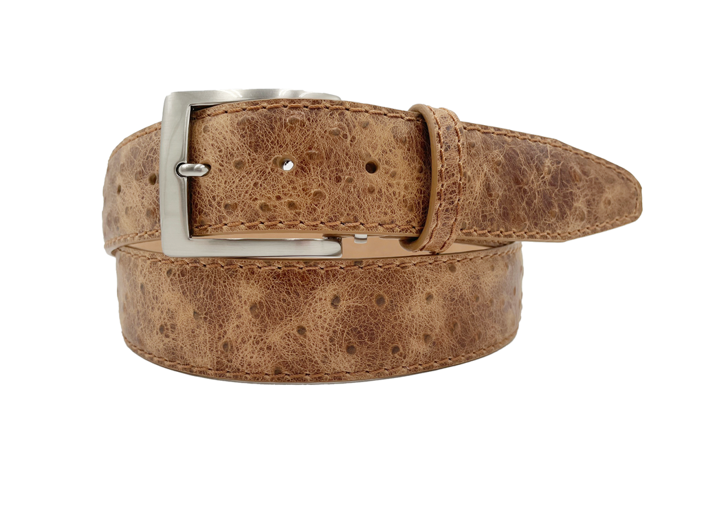 Italian Calf Skin Ostrich Belt - Cognac