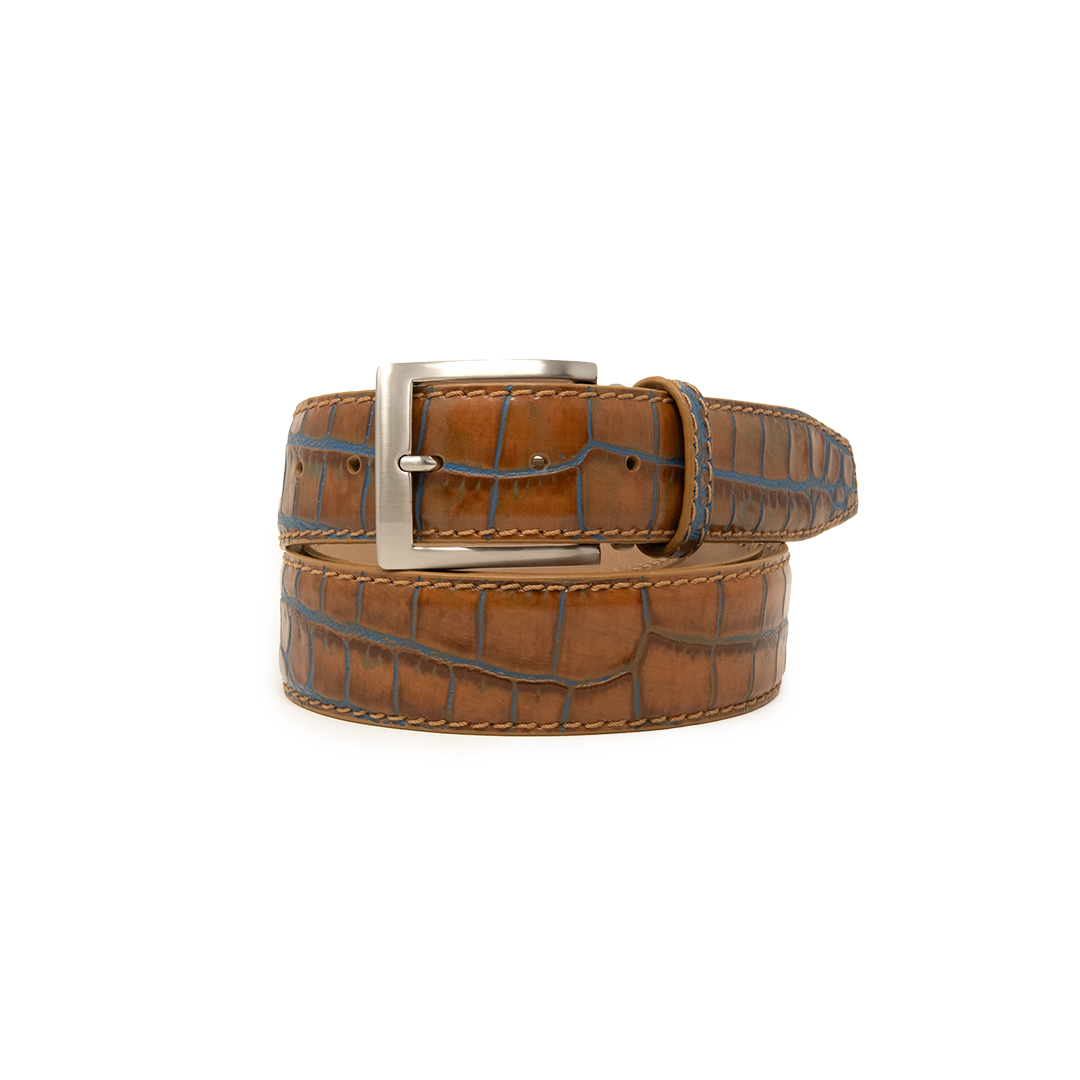 Two-Toned Mock Croc Belt - Tan Marine - 40mm