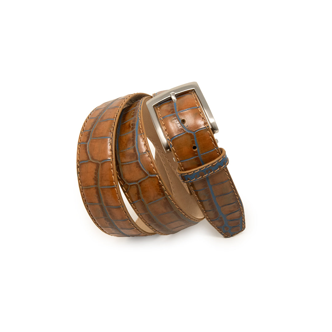 Two-Toned Mock Croc Belt - Tan Marine - 40mm