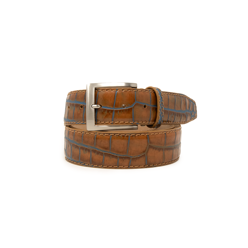 Two-Toned Mock Croc Belt - Tan Marine - 40mm