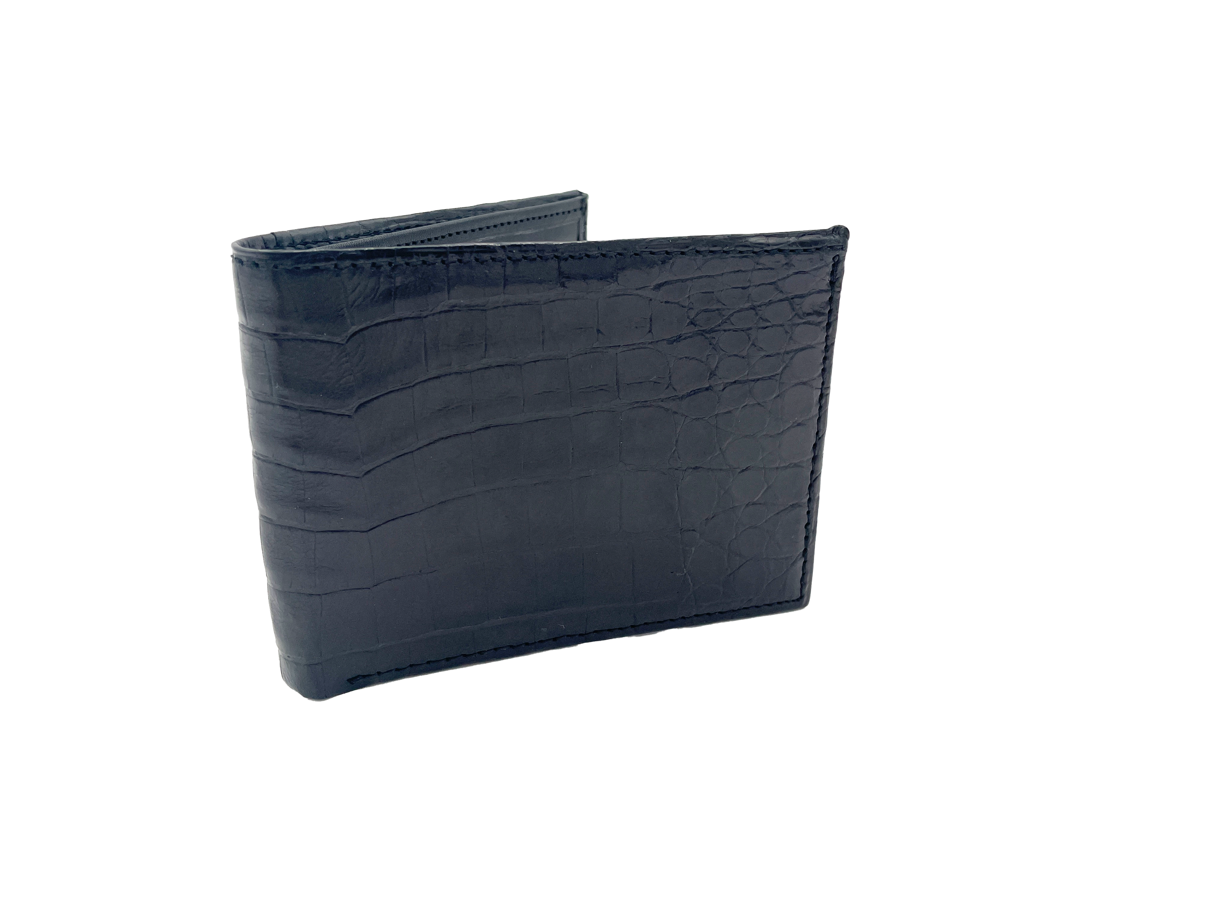 Men's Genuine Glazed Crocodile Bifold Wallet - Black