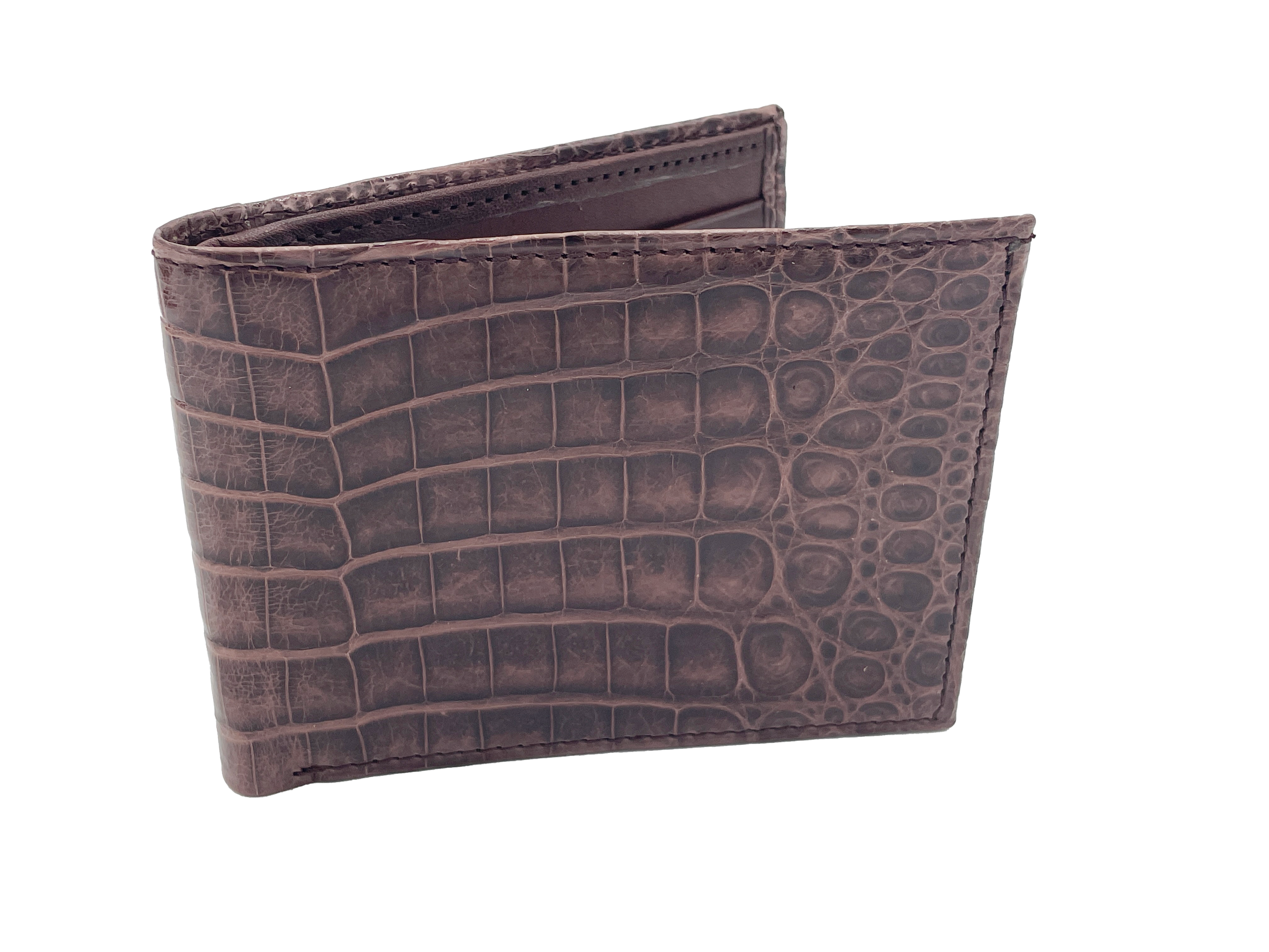Men's Genuine Glazed Crocodile Bifold Wallet - Brown