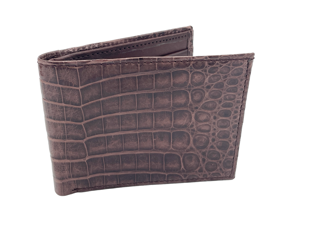 Men's Genuine Glazed Crocodile Bifold Wallet - Brown