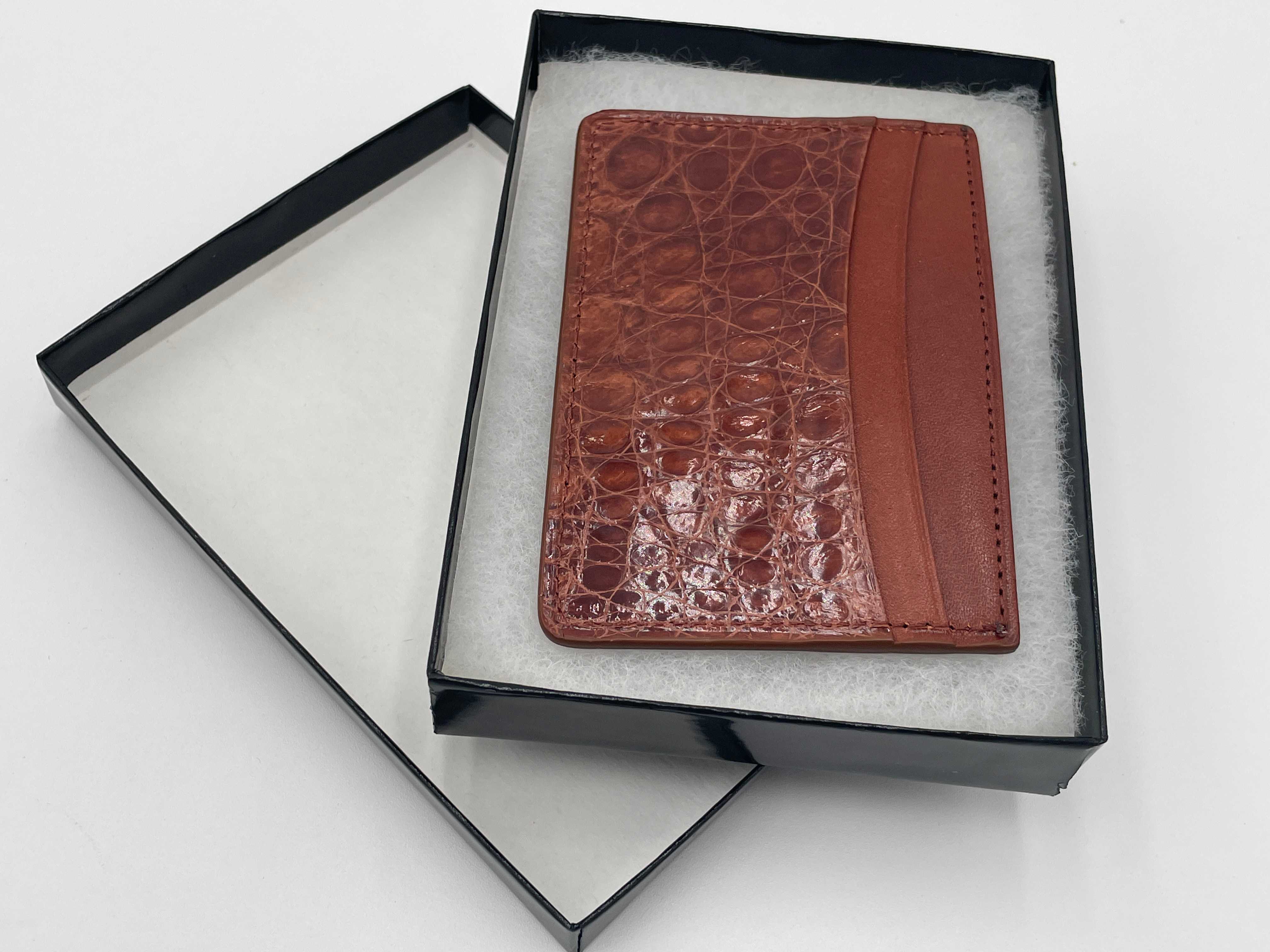 Men's Genuine Glazed Crocodile Card Wallet - Grey