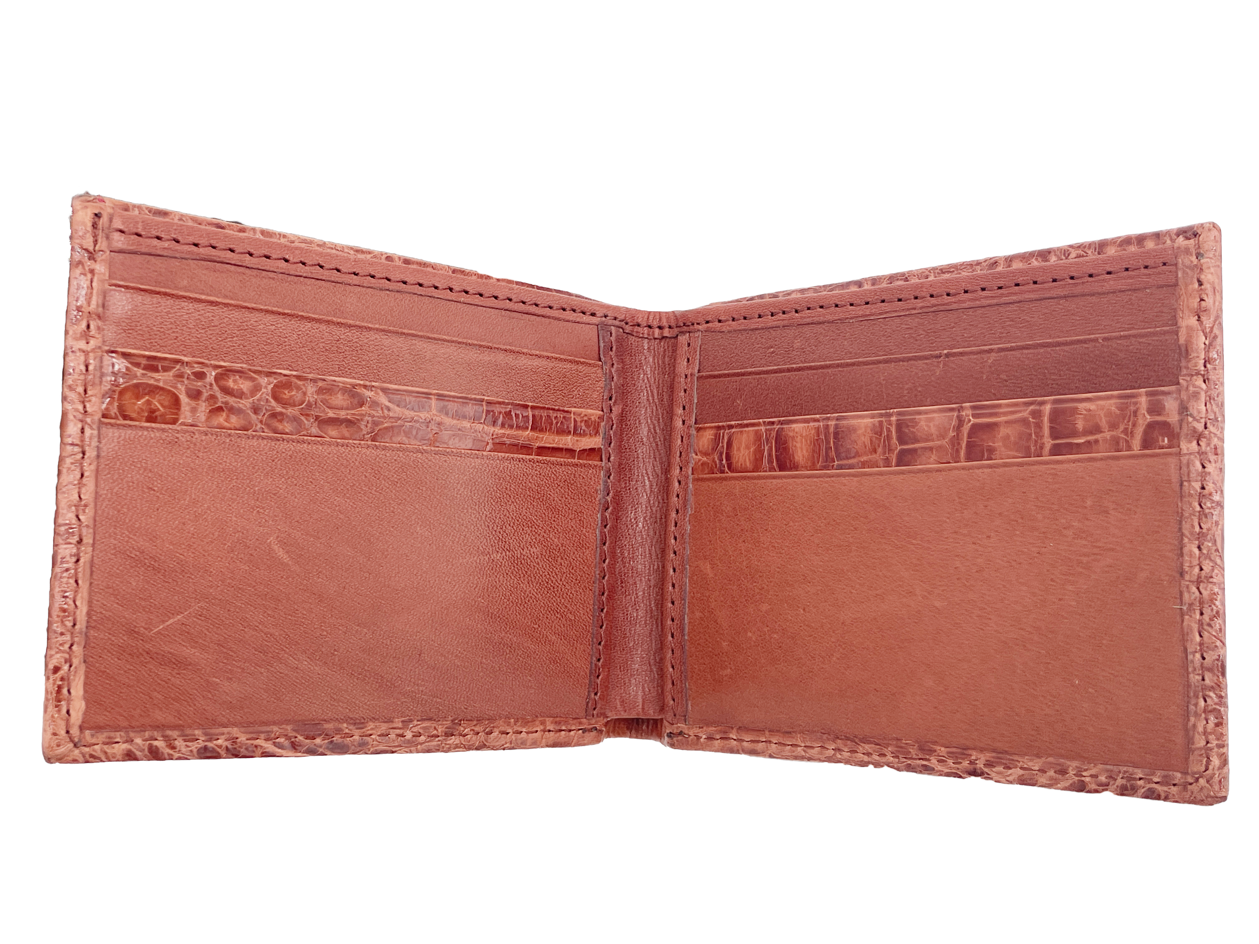 Men's Genuine Glazed Crocodile Bifold Wallet - Cognac