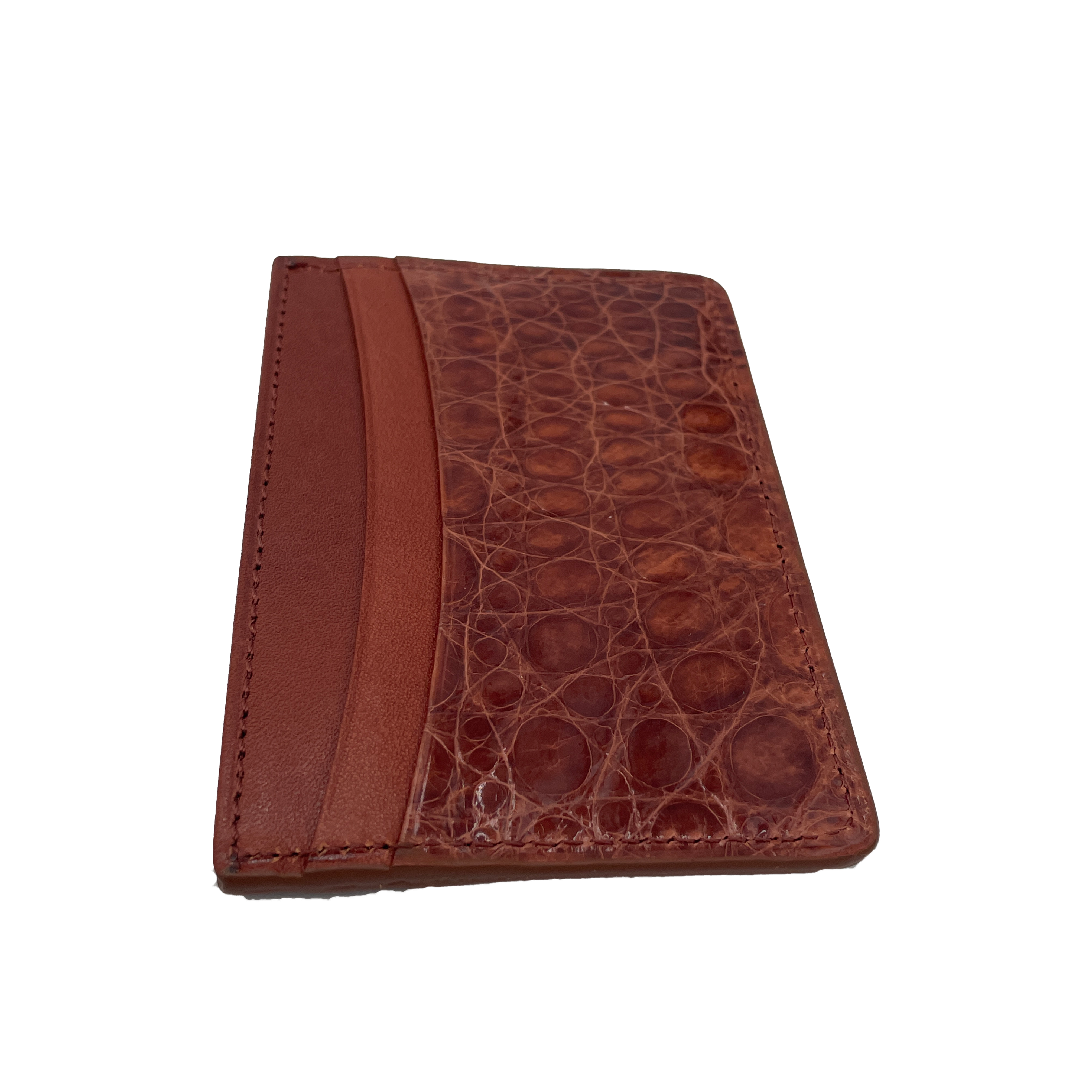 Men's Genuine Glazed Crocodile Card Wallet - Cognac