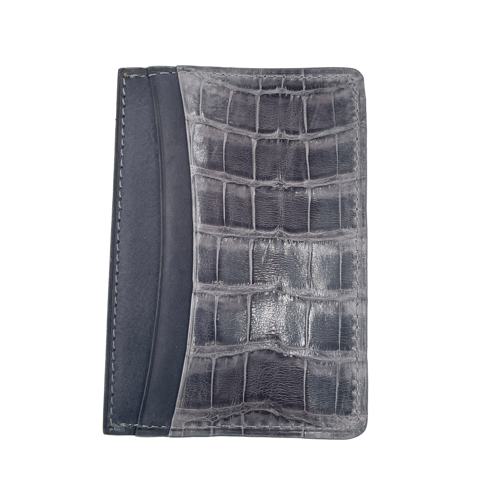 Men's Genuine Glazed Crocodile Card Wallet - Grey