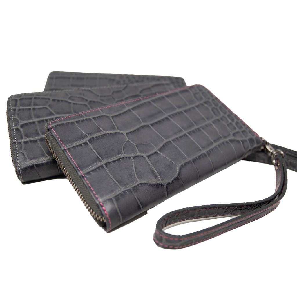 Ladies Mock Crocodile Clutch - Grey