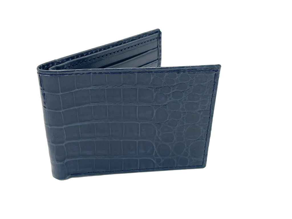 Men's Genuine Glazed Crocodile Bifold Wallet - Navy