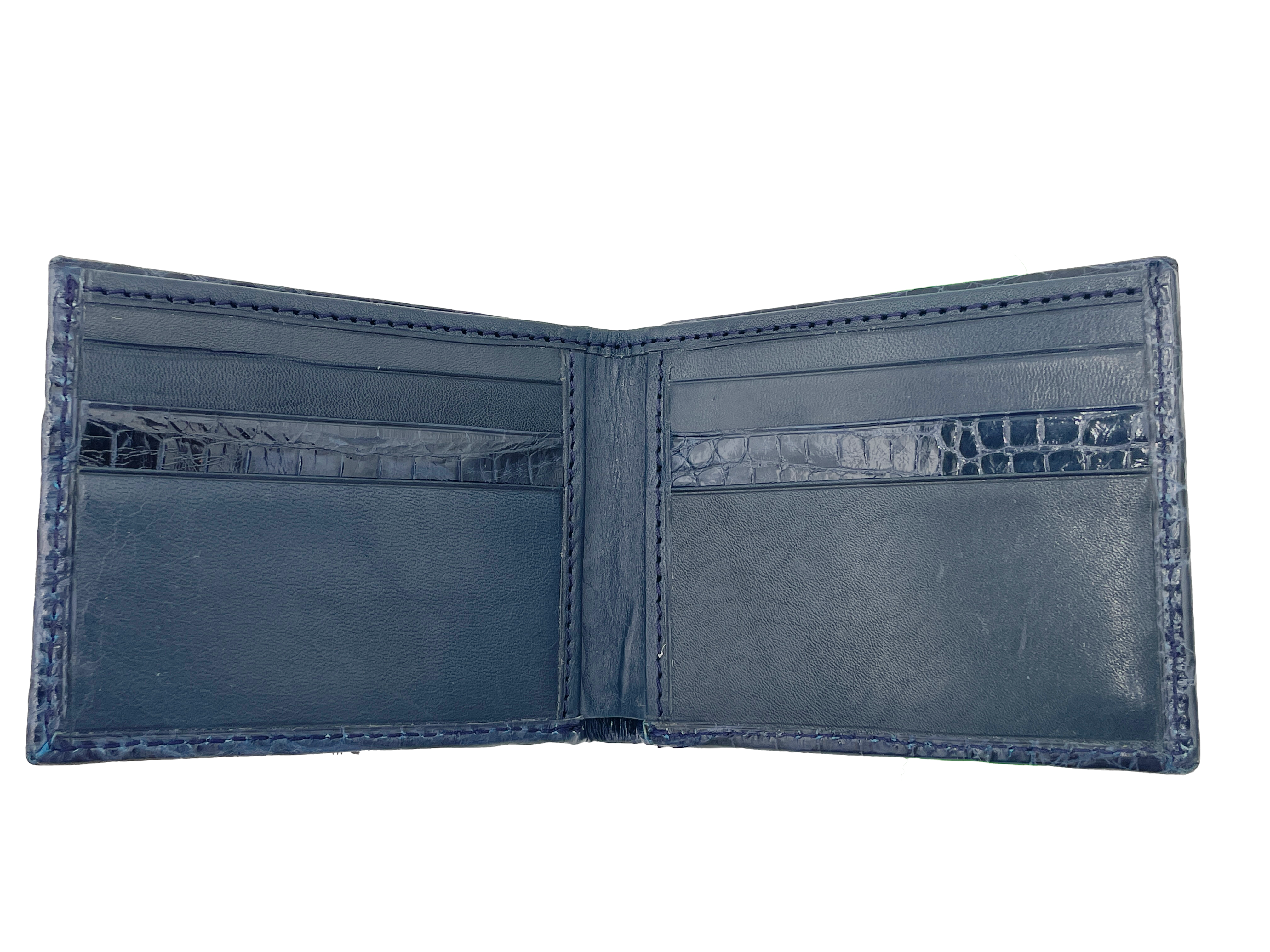 Men's Genuine Glazed Crocodile Bifold Wallet - Navy