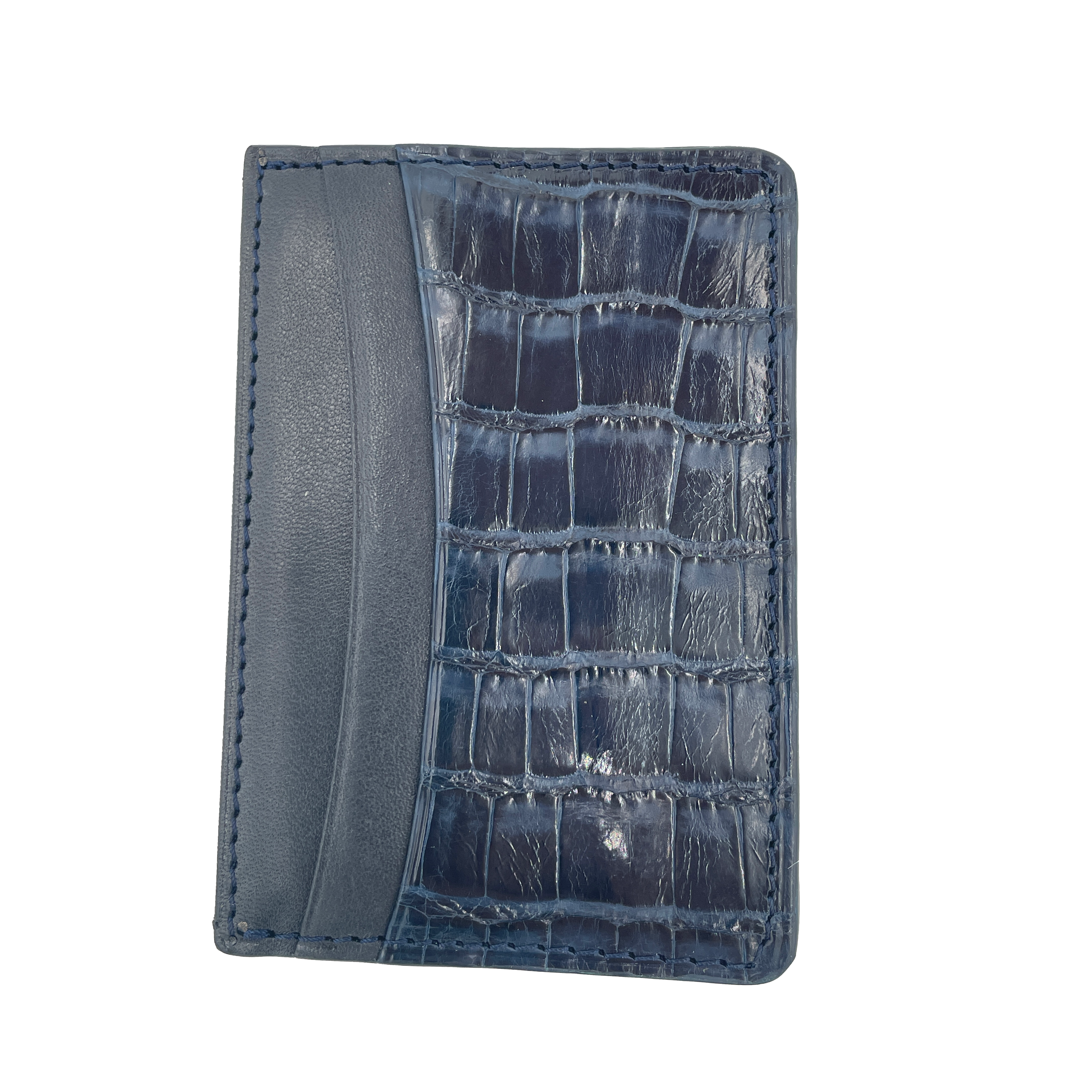 Men's Genuine Glazed Crocodile Card Wallet - Navy