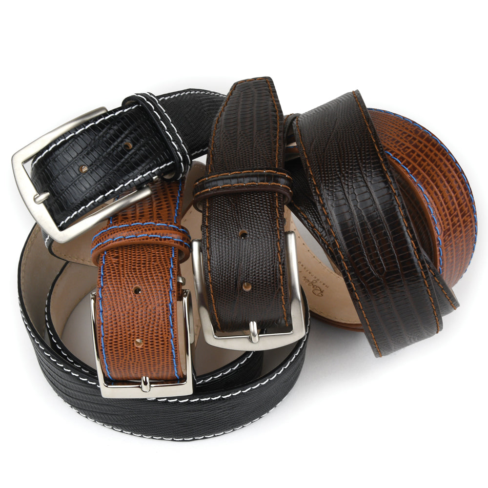 Faux Lizard Belt - Cognac