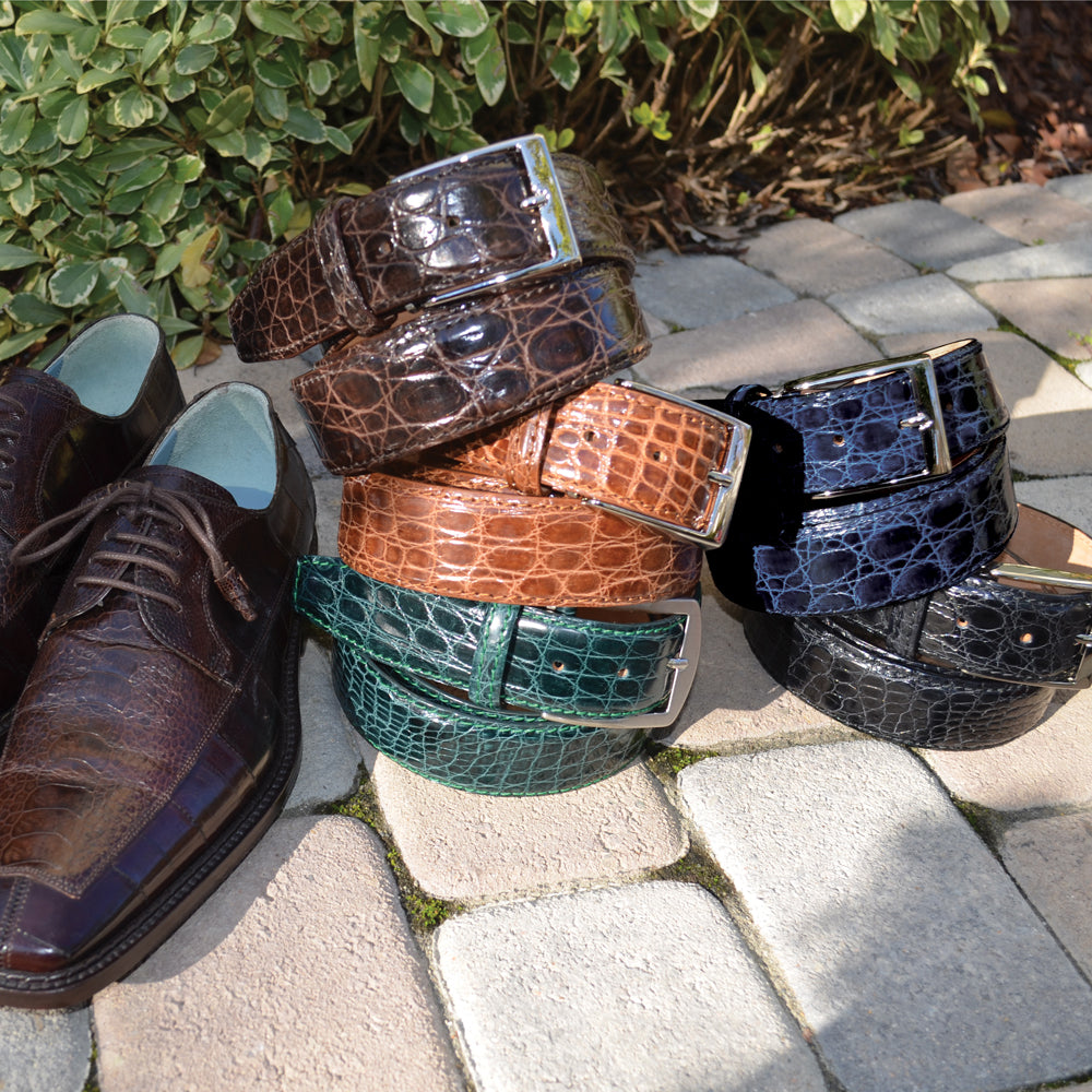 Genuine Caiman Crocodile Belt - Green