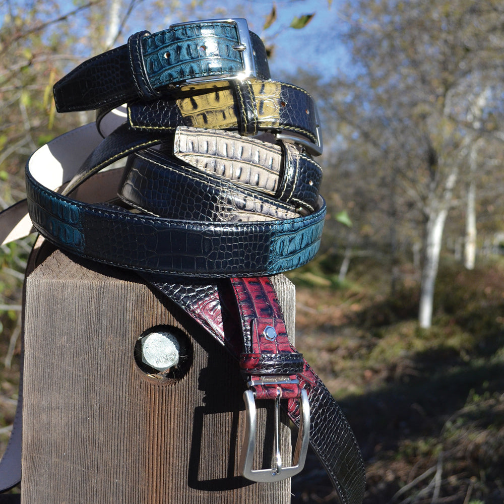 Two-Toned Mock Croc Belt - Wine - 40mm