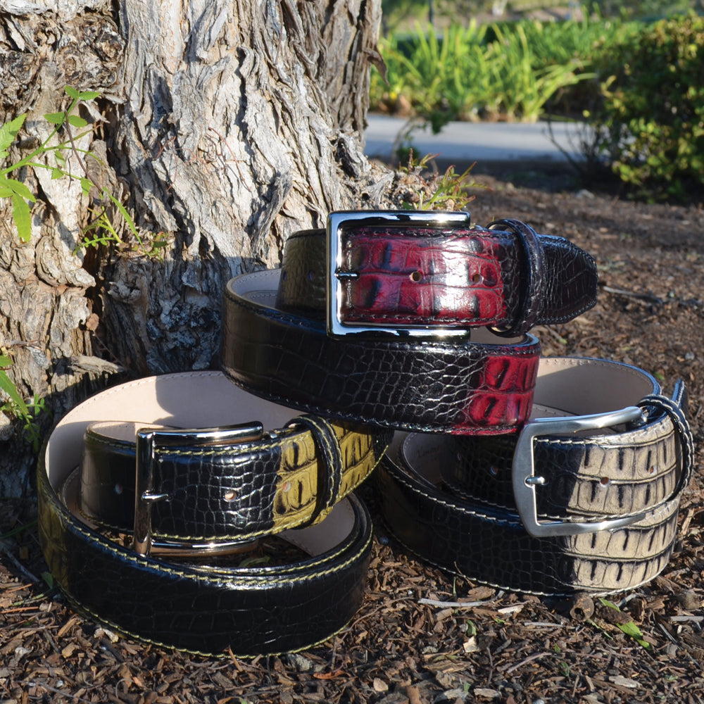 Two-Toned Mock Croc Belt - Wine - 40mm